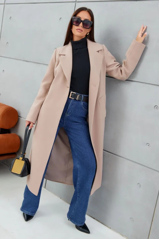 Double Breasted V-neck Wool Overcoat