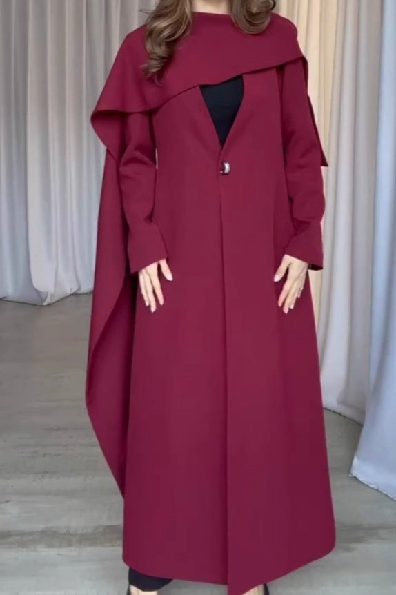 Cape Sleeve Color Long Overcoat