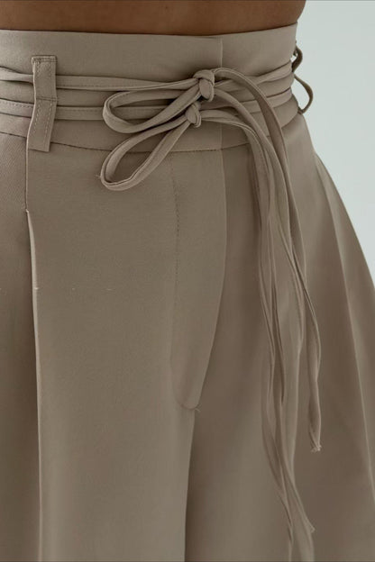 High Waist Tie Slim Straight Pants