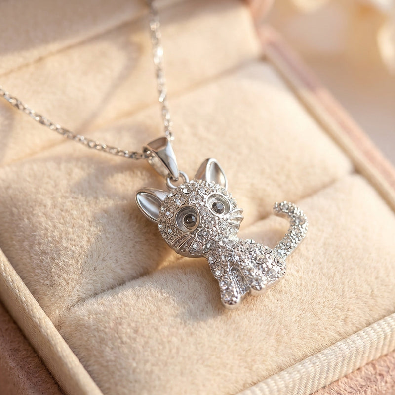 Silver Baby Kittens And Coloured Zirconia Necklace
