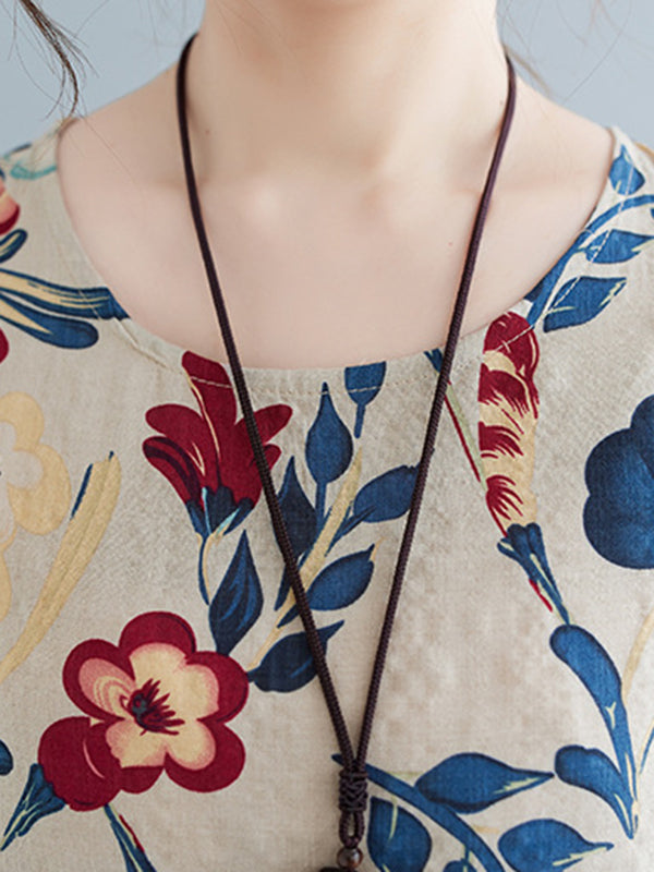 Loose Sleeveless Printed Round-neck Maxi Dresses