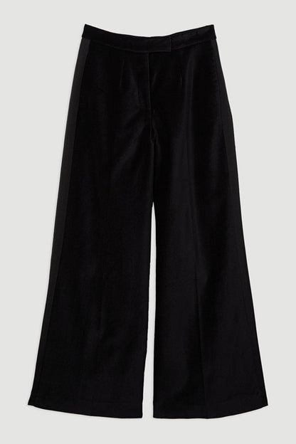 Cue the Cocktails Velvet Grosgrain Detail Pocketed Wide Leg Pants