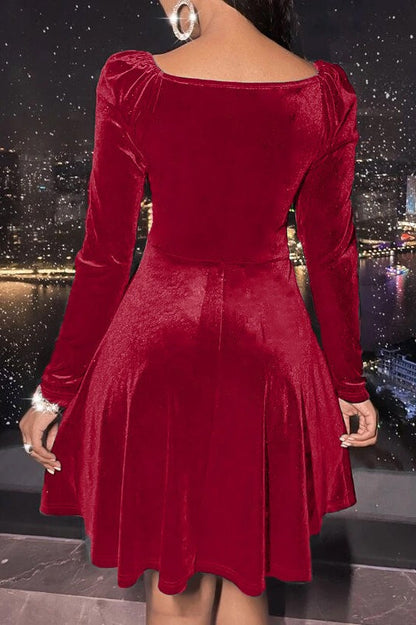 Velvet Long Sleeve V-neck Midi Dress