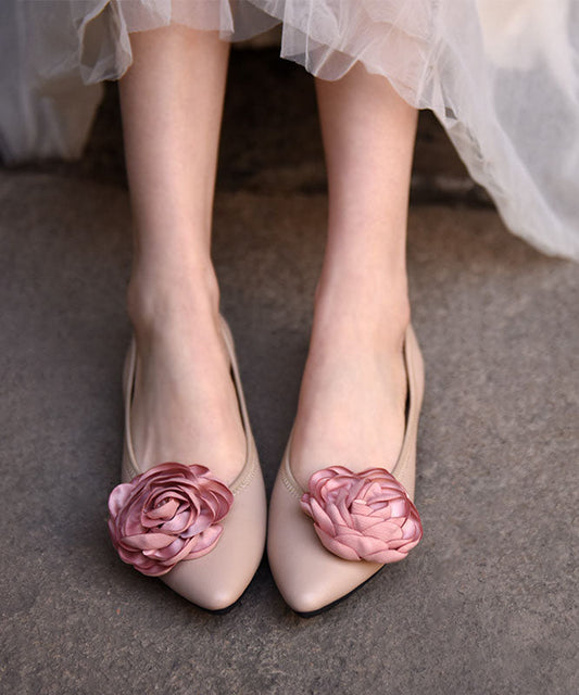 Pink Flat Feet Shoes Sheepskin Comfy Splicing Pointed Toe