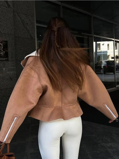 Turn-down Slim Coats for Autumn Winter Long Sleeve Jackets Woman Street Short Cardigan Femme