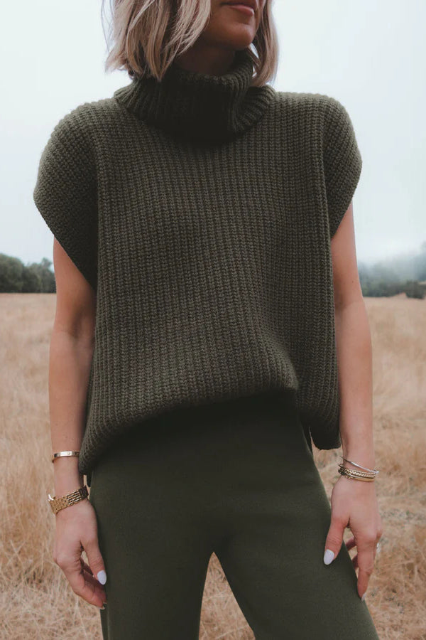 Comfortable and Luxe Knit Turtleneck Cap Sleeves Lightweight Sweater