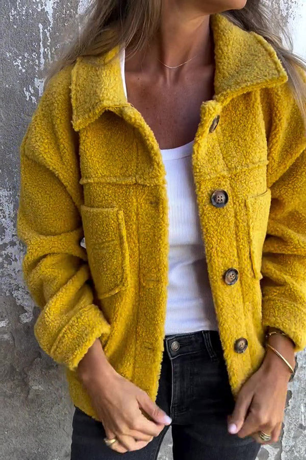 Lapel Single-breasted Pocket Polar Fleece Coat