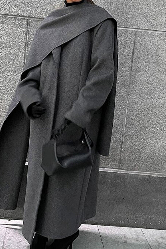 Scarf Collar Longline Woolen Overcoat