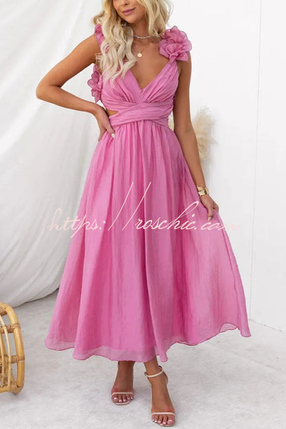 Luxe Lady Ruffle Detail Back Lace-up Elastic Waist Maxi Dress