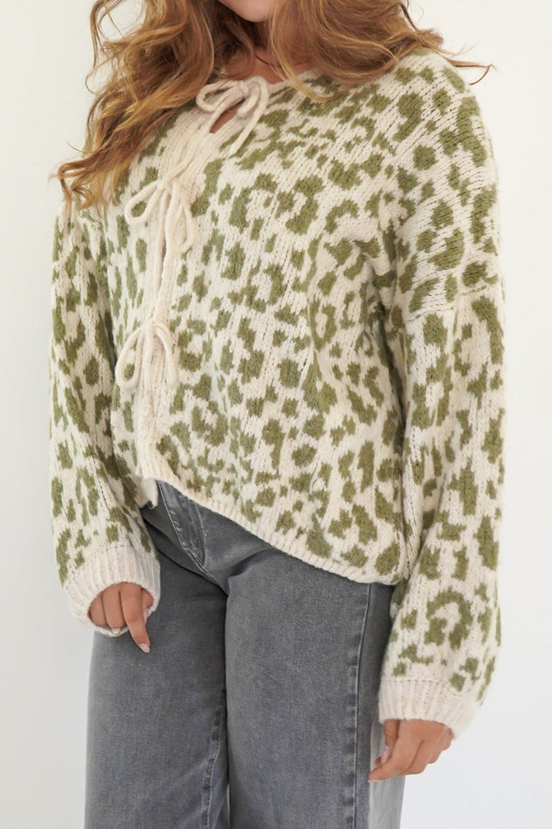 Leopard Print Tie-front Knit Cardigan