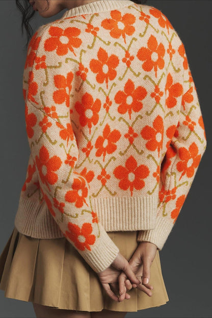 Jacquard Button Long Sleeve Knit Cardigan