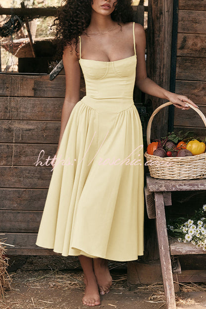 Color Buttonless Bandeau Side Pocket Midi Dress