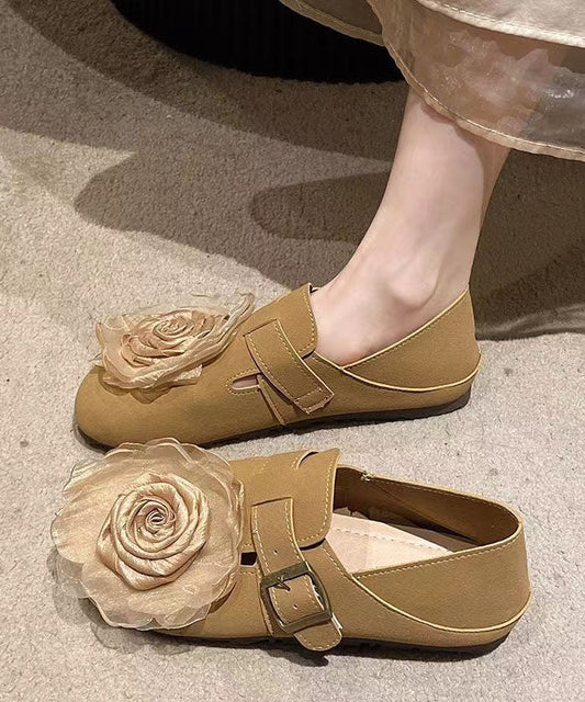 Khaki Faux Leather Soft Splicing Flat Shoes for