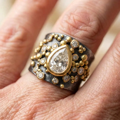 Vintage Dark & White Glass Ring