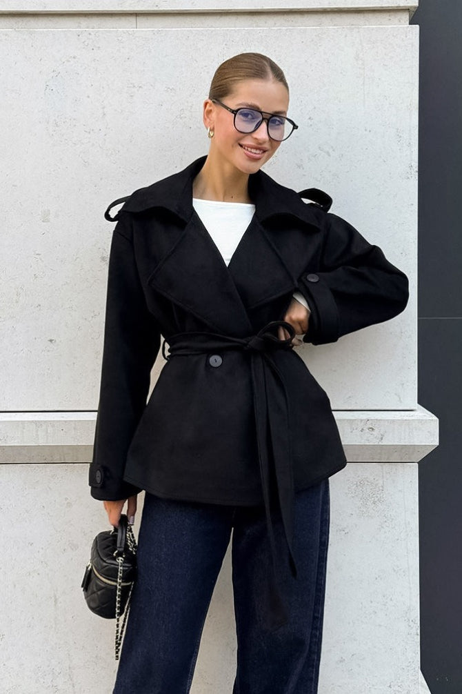 Suede Tie Waist Thickened Warm Coat