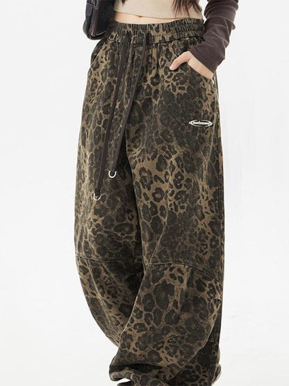 Punk Leopard Cargo Pants With Drawstring