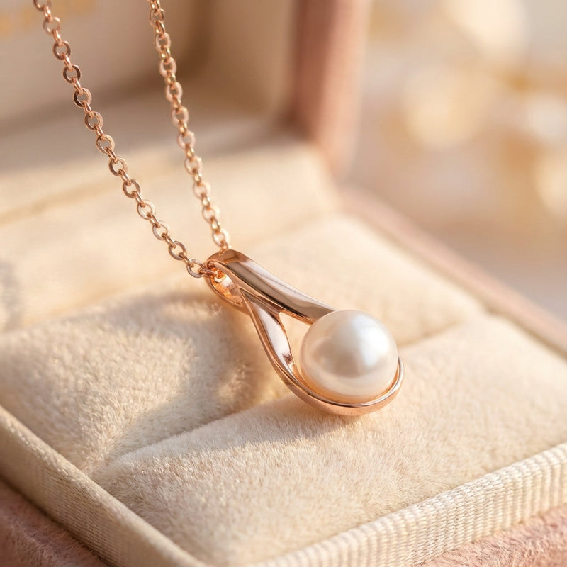 Pearl Drop Rose Gold Necklace