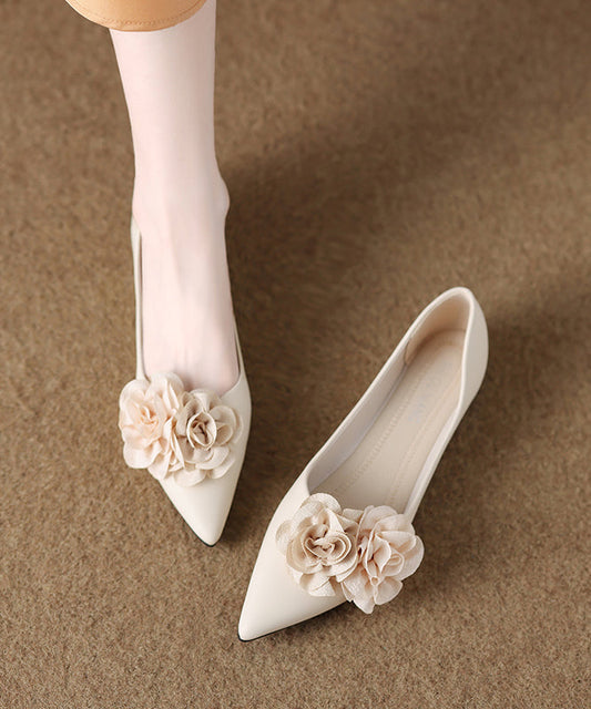 Beige Faux Leather Flat Feet Shoes Splicing Pointed Toe