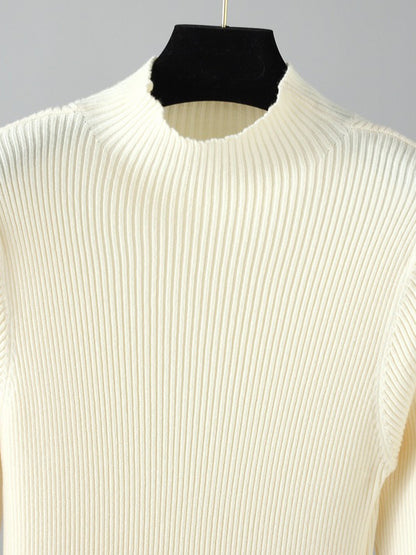 Stylish Long Sleeves High Waisted Pleated Color Half Turtleneck Sweater Dresses