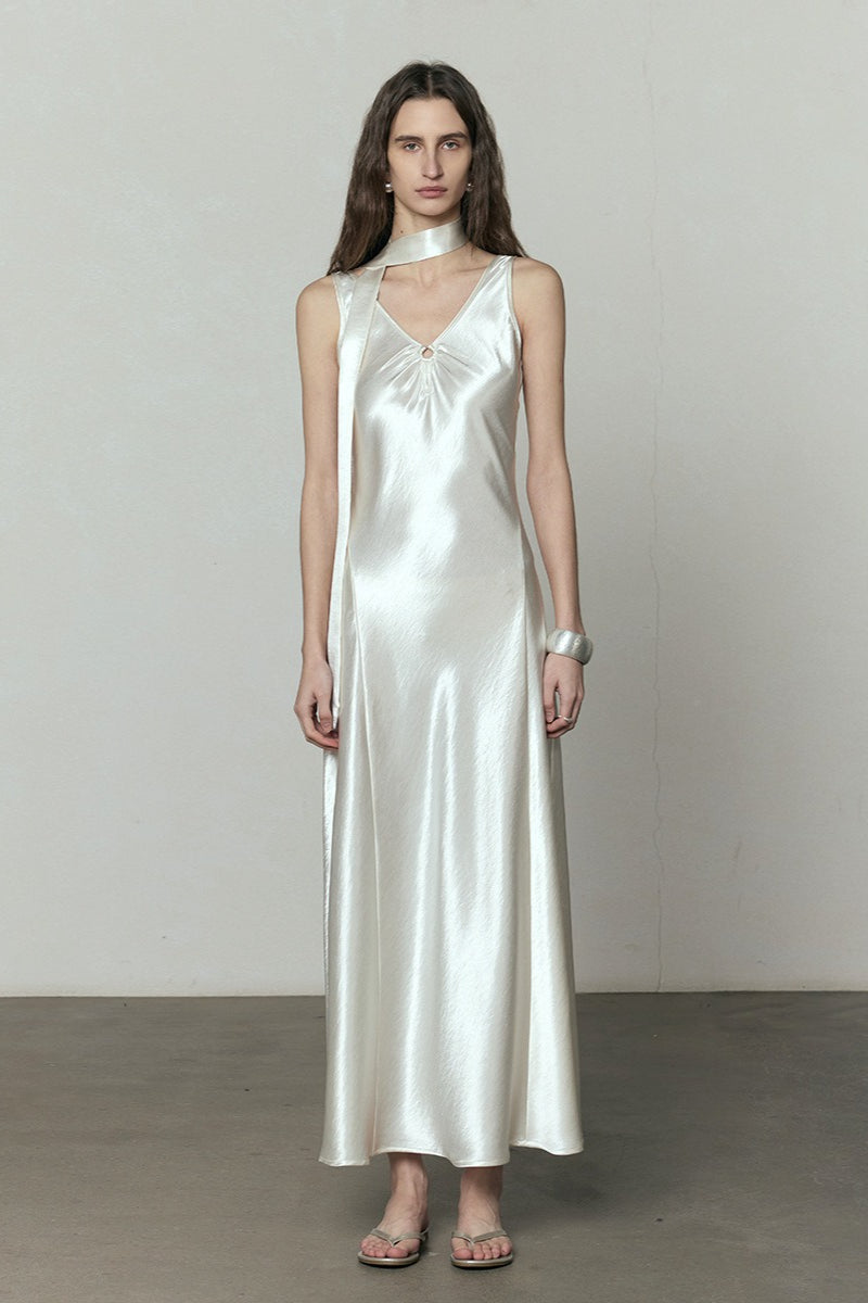 Simple Satin V Neck Loose Maxi Dress