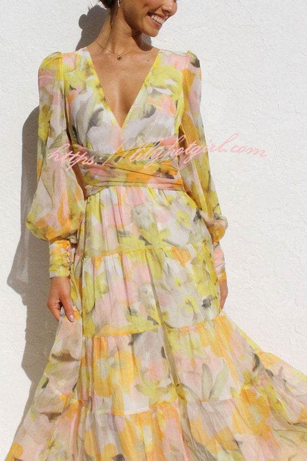 Olena Abstract Balloon Sleeves Maxi Dress
