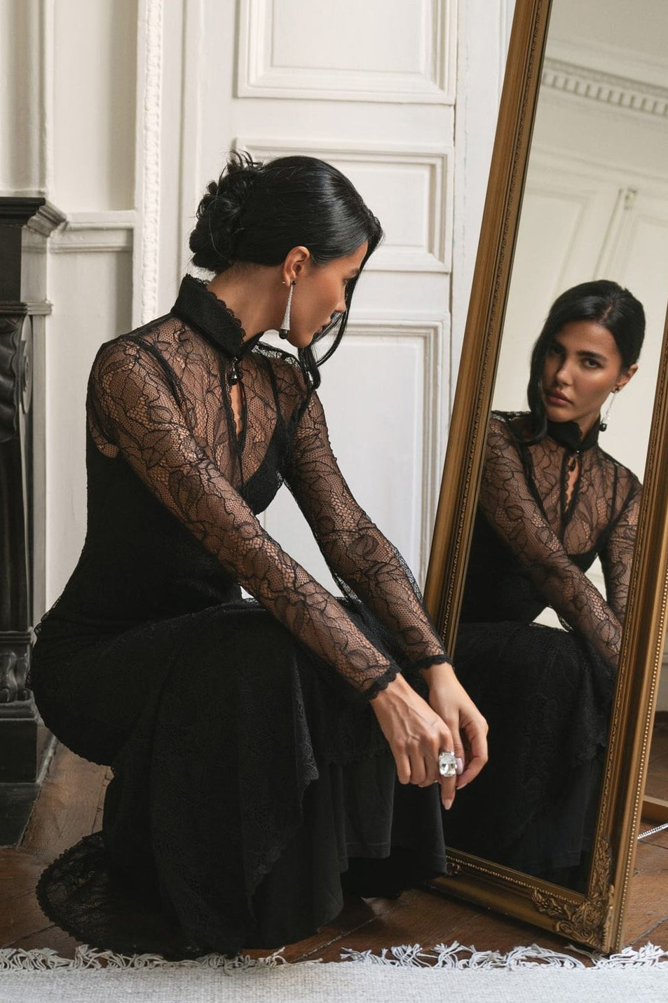 Lace Patchwork Fitted Cutout Maxi Dress
