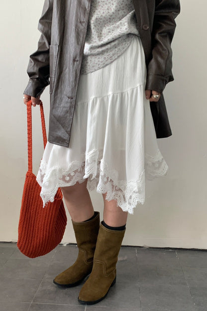 Fashionable Asymmetrical Lace Panel Midi Skirt