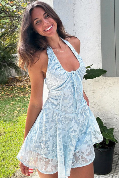 Halter Jacquard Mini Dress