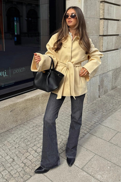 Color Belted Midi Wool Blend Coat
