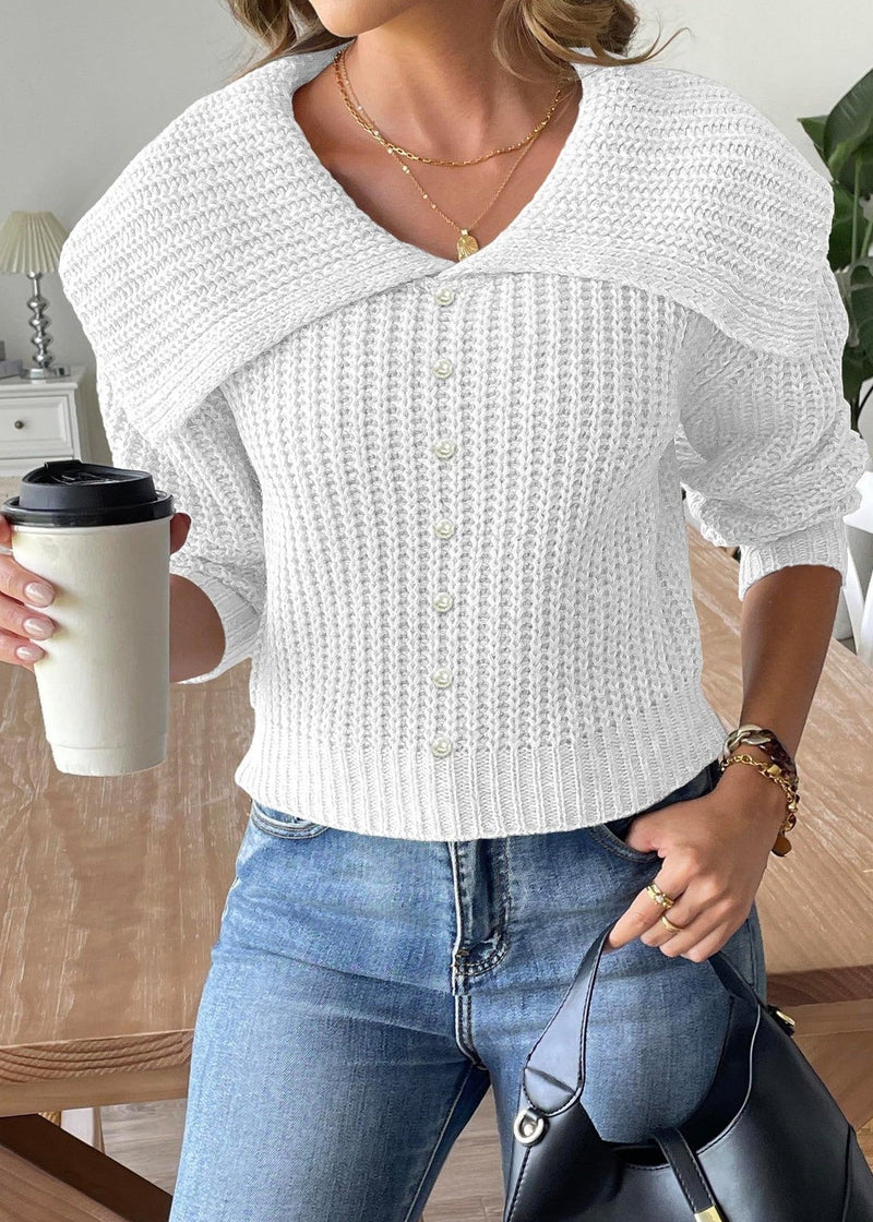 Short Beaded Lapel Sweater - & Stylish