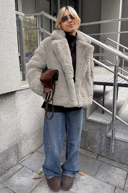 Color Minimalist Fleece Loose Coat