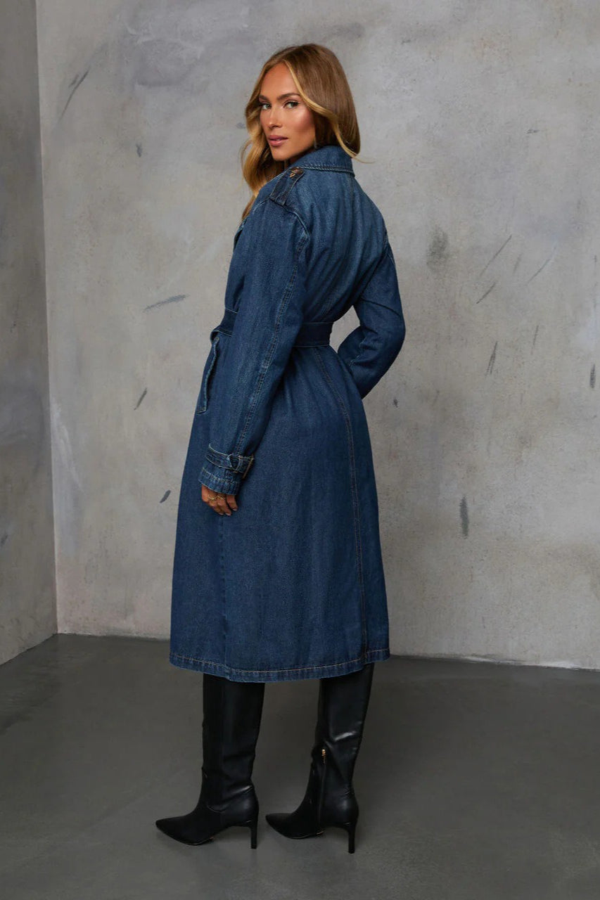 Oversized Denim Trench Overcoat