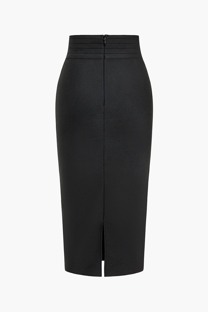 Color Knit Asymmetrical Button Skirt