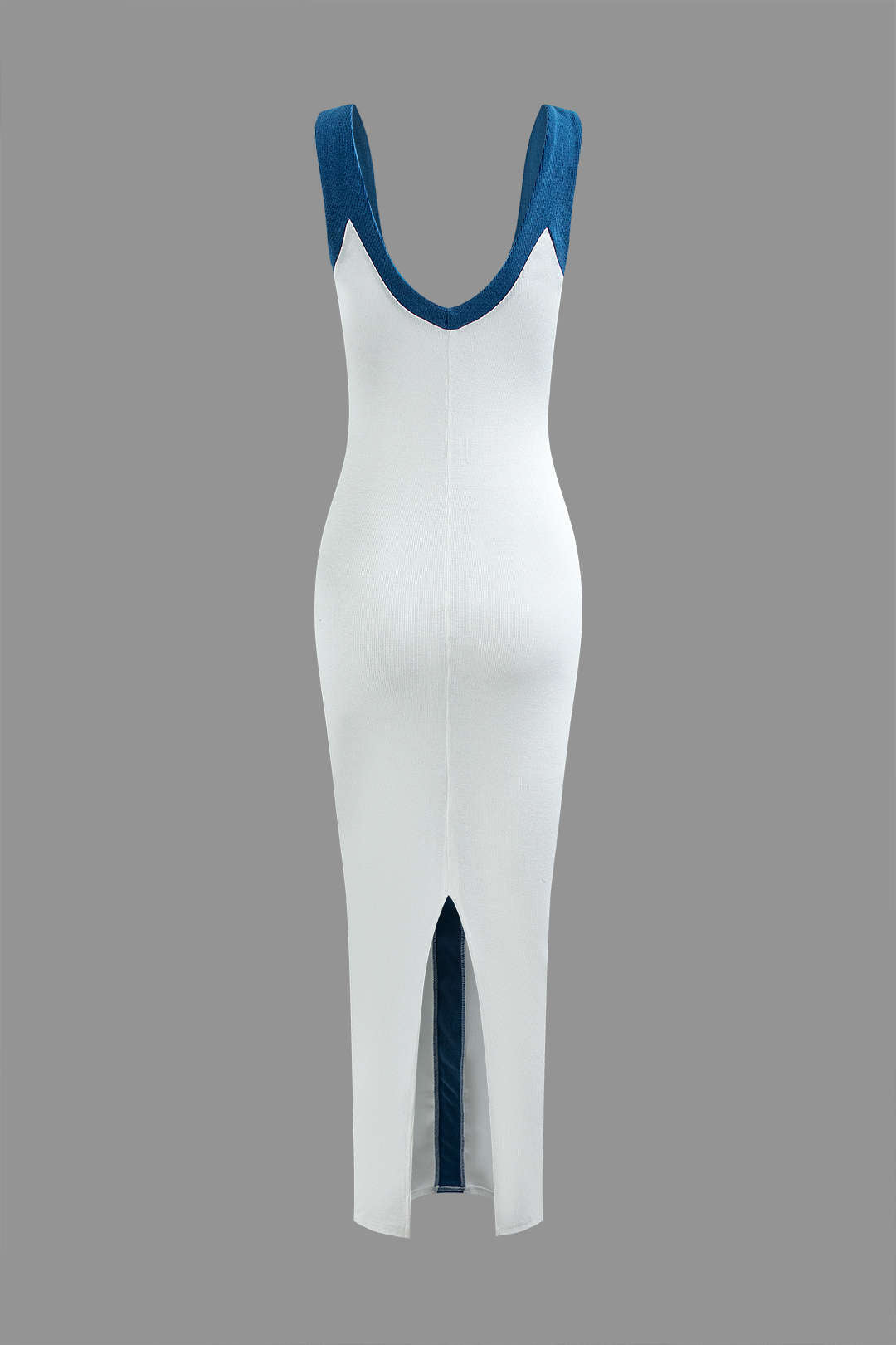 Colorblock V Neck Knit Slim Split Maxi Dress