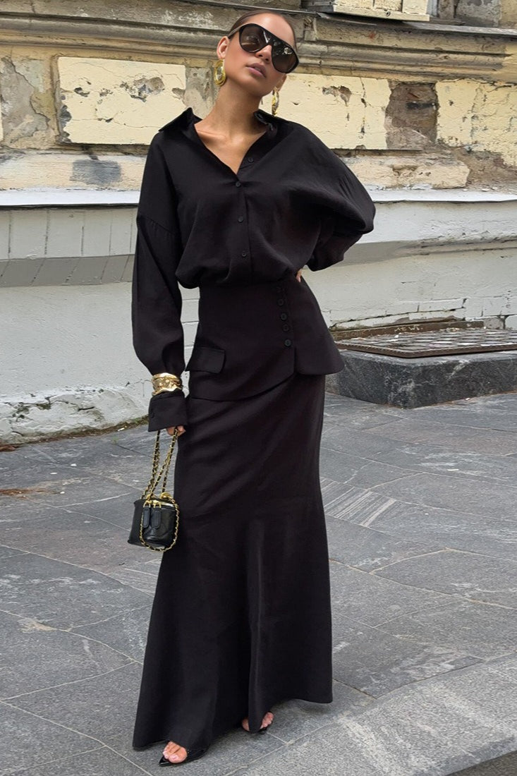 Creative Street Style Long Sleeve Shirtdress Two Piece Set
