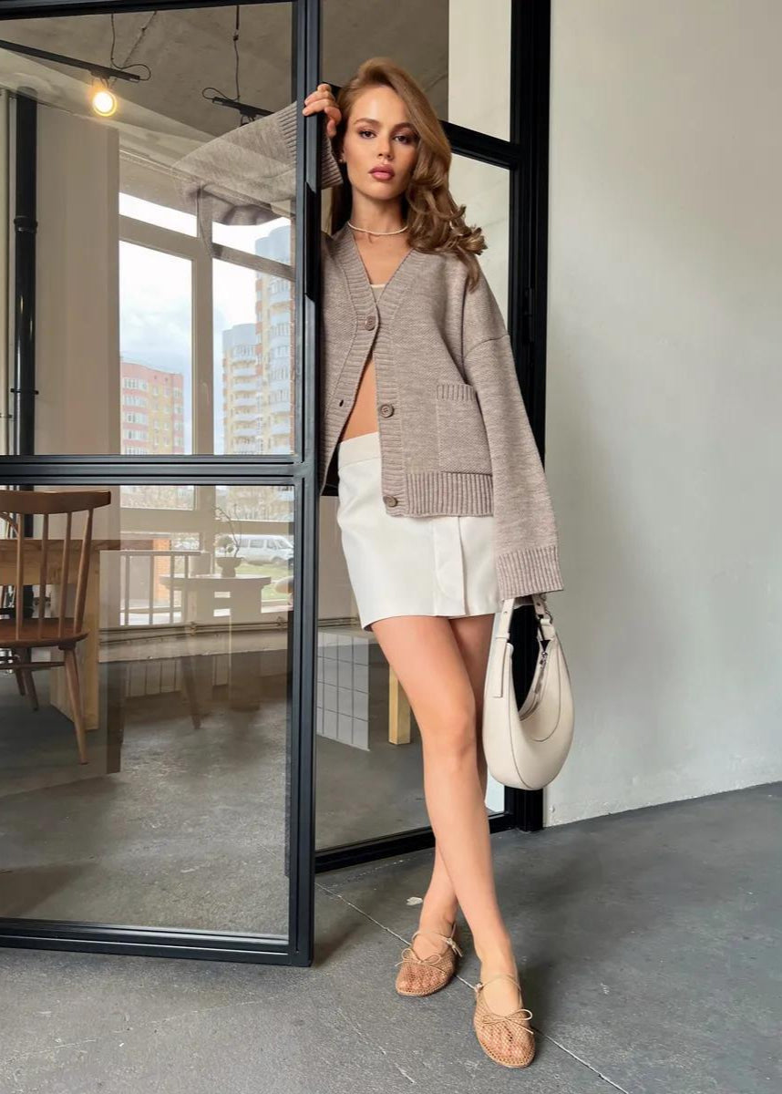 Oversized Knit Button Cardigan - ’s Long Sleeve V-neck Sweater
