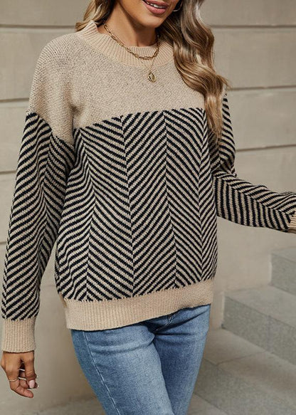 Striped Knit Sweater - Long Sleeve Relaxed Fit
