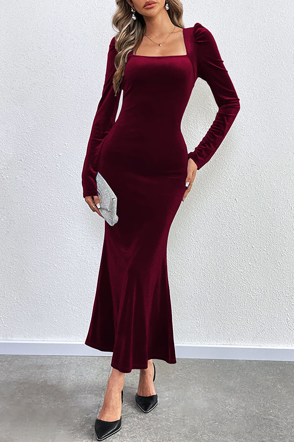 Velvet Long-sleeved Backless Slim Fit Fishtail Maxi Dress