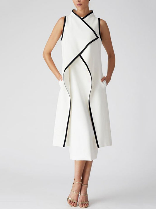 False Two Sleeveless Color Midi Dresses