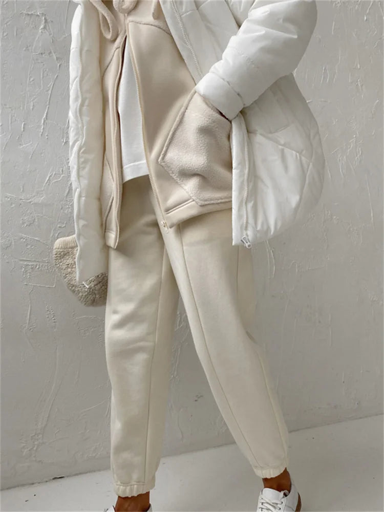 Autumn 2 Piece-set Zipper Cardigan and Straight Legg Outfits Slim Patchwork Hoodie ’s Pants Sets