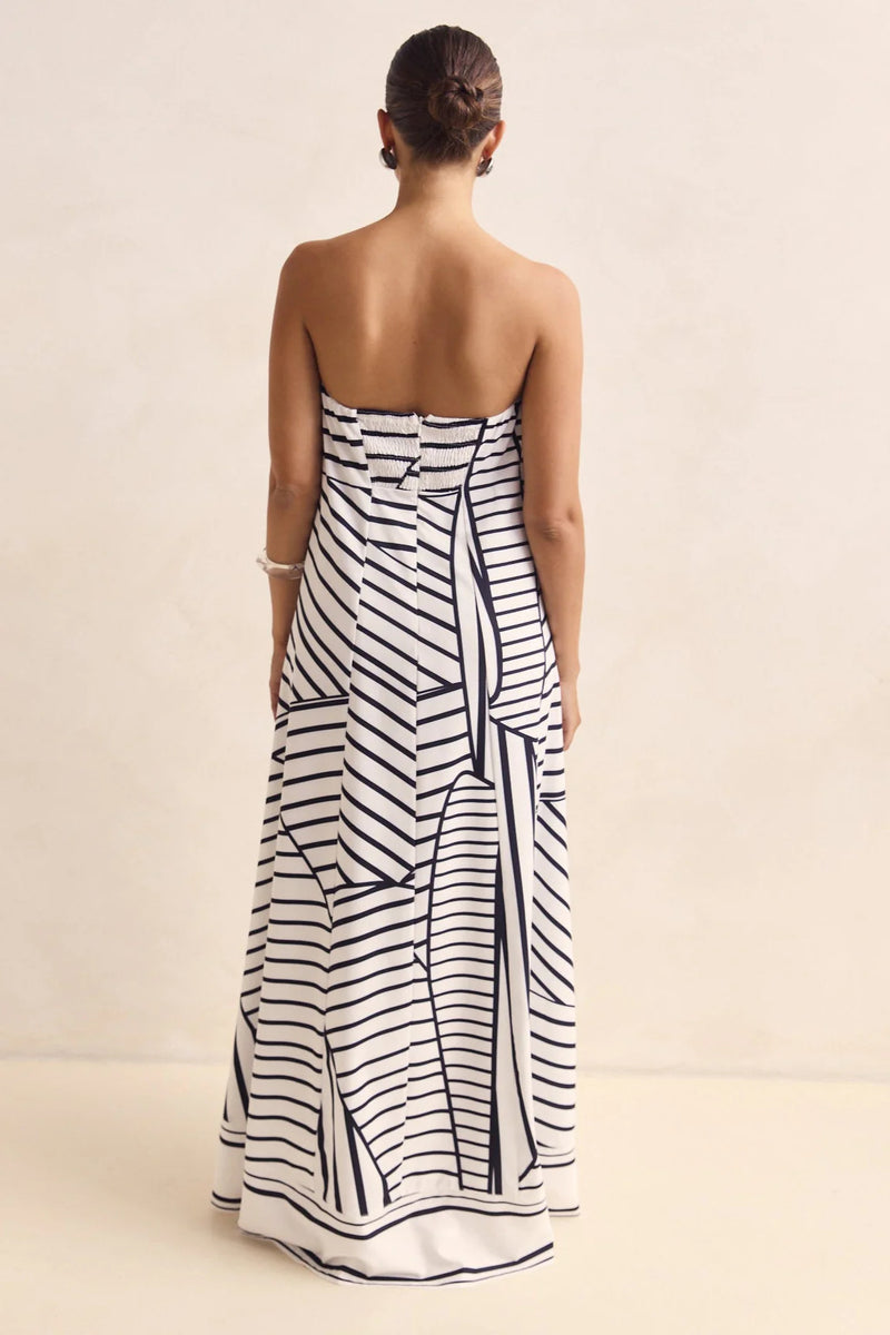 Smocked Printed Tube Maxi Dress