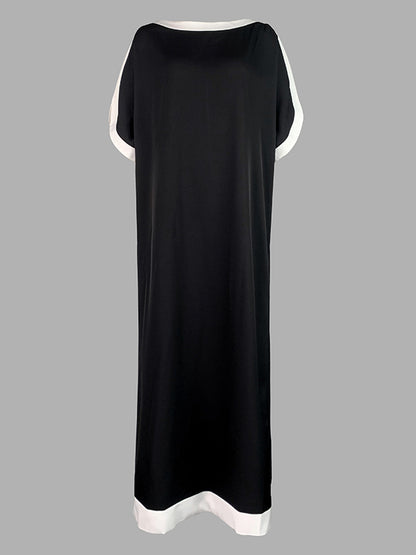 Batwing Sleeves Loose Split-joint Boat Neck Maxi Dresses