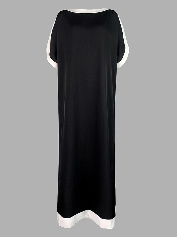 Batwing Sleeves Loose Split-joint Boat Neck Maxi Dresses