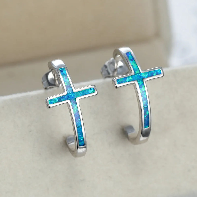 Elegant Opal Cross Earrings