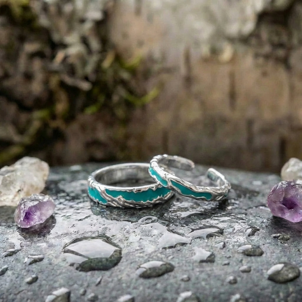 Elegant Turquoise Couple Rings