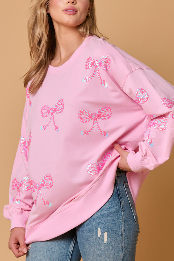 Christmas Bow Sequin Loose Long-sleeved Sweatshirt