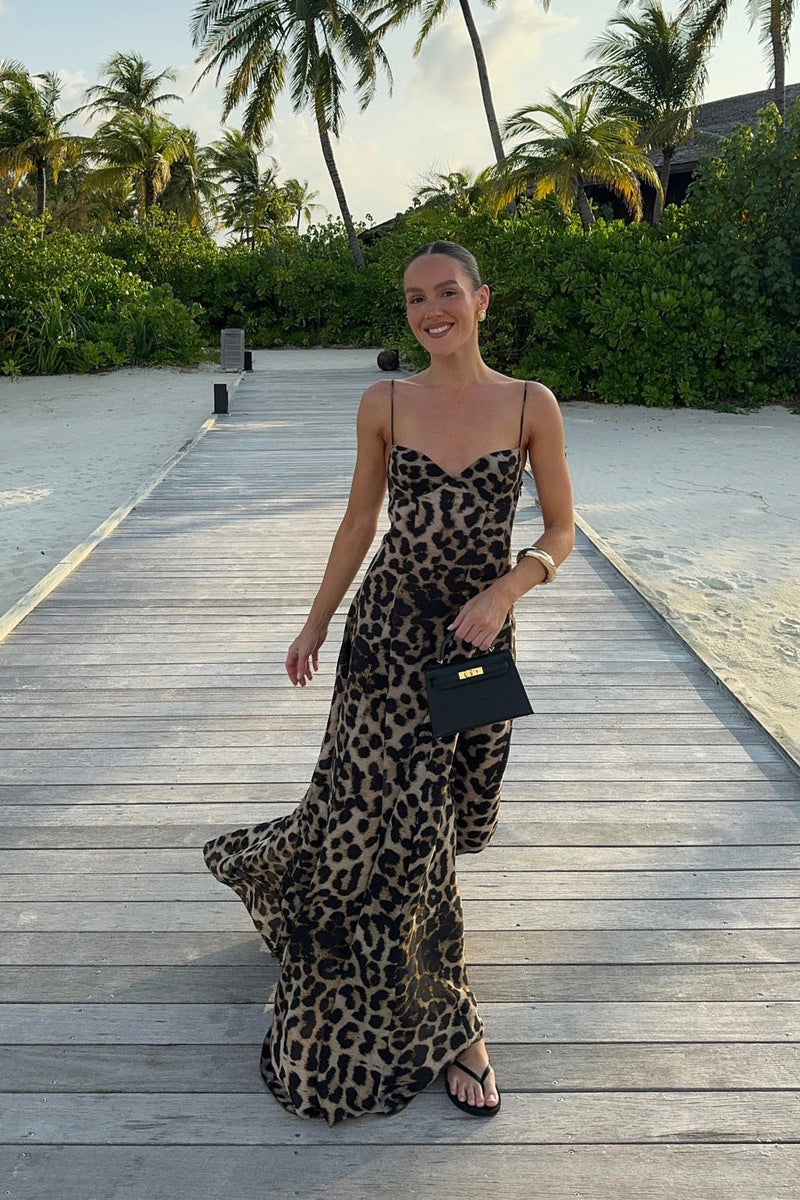 Leopard Spaghetti Strap Maxi Dress