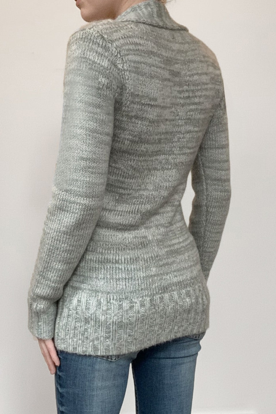 Paneled Asym V Neck Button Sweater
