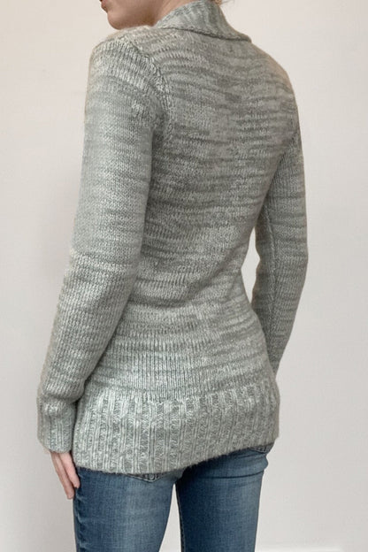 Paneled Asym V Neck Button Sweater