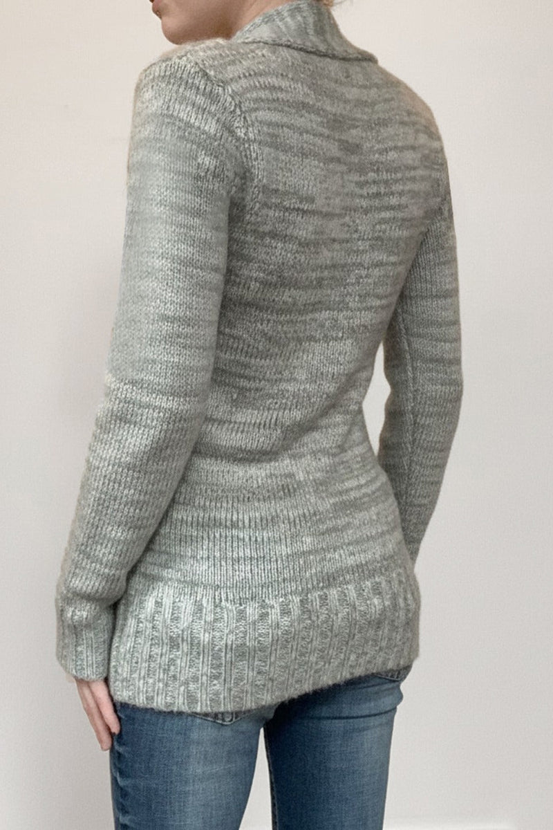Paneled Asym V Neck Button Sweater
